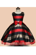 Kids Girls Horizontal Stripes Waist Bow Dress