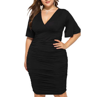 Women Plus Size V-Neck Fashionable Slim Bodycon Dress