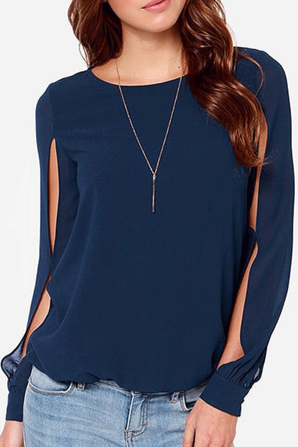 Women's Round Neck Stylish long Sleeves Hollow Out Lilac Shirt Purple