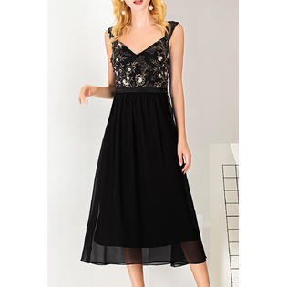 Women Excellent V-Neck Strap Shoulder Decorated Top Splendid A-Line Skirt Dress