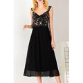Women Excellent V-Neck Strap Shoulder Decorated Top Splendid A-Line Skirt Dress