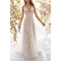 Women Embroidered Lace Deep V Long Mesh Dress