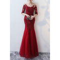 Women Sheered Neck Slim Wedding Dress