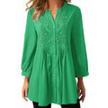 Women New Loose Styled Solid Pattern Long Sleeve Lace Decorated Top