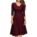 Women Square Neck 3/4 Sleeve Halter Dress