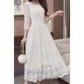 Women Square Neck 3/4 Sleeve Embroided Dress