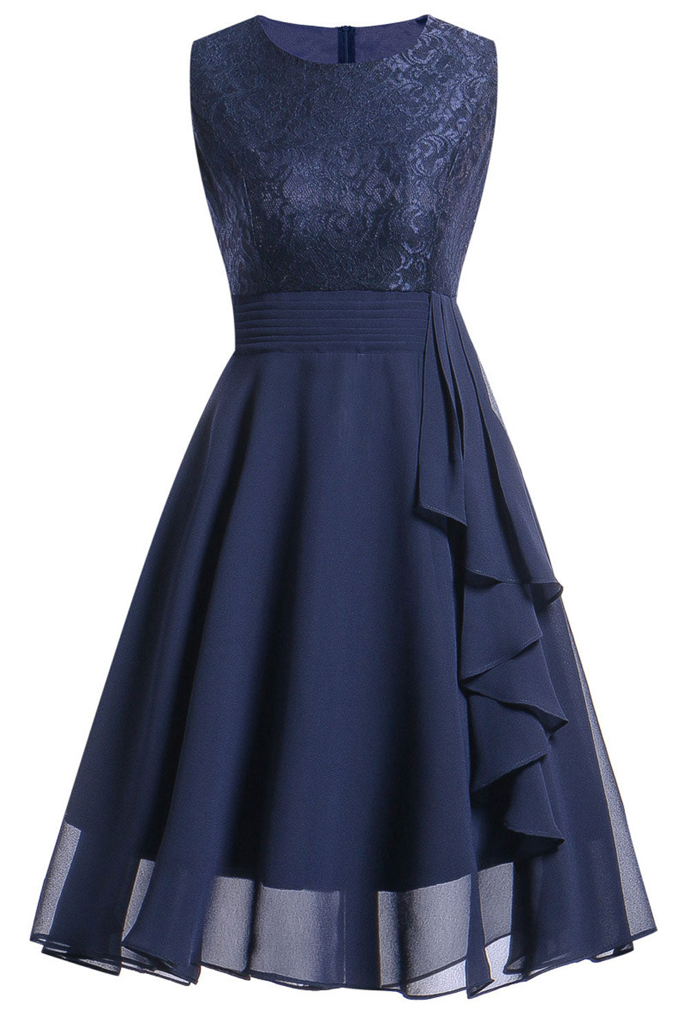 Women Round Neck Sleeveless Swing Lace Dress