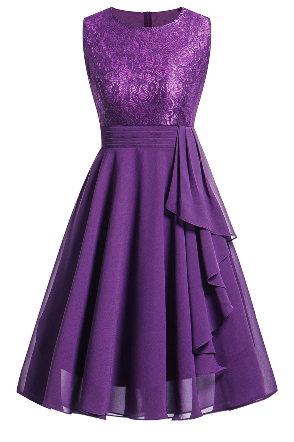 Women Round Neck Sleeveless Swing Lace Dress
