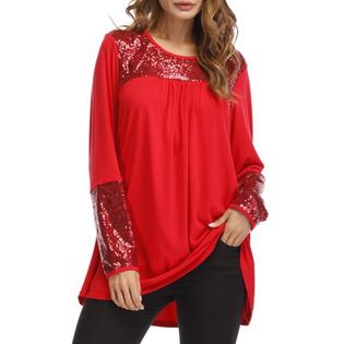 Women Shimmer Sequin Bust Neck Long Sleeves Top
