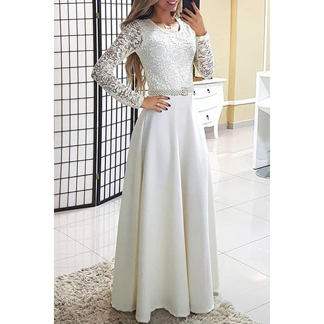 Women Lace Top Plain Skirt Long Wedding Dress