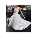 Women Off Neck Slit Wrinkled Skirt Dress