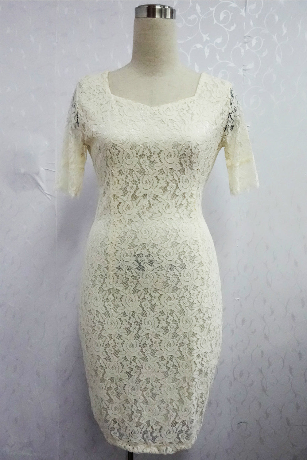 Women Half Sleeve Crochet Lace Pencil Dress