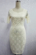Women Half Sleeve Crochet Lace Pencil Dress