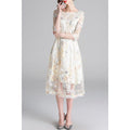 Women Mesh Embroidered Below Knee Elegant Dress