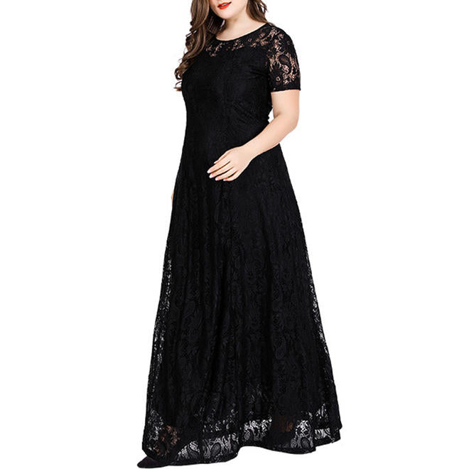 Women Plus Flower Lace Floor Length Dress