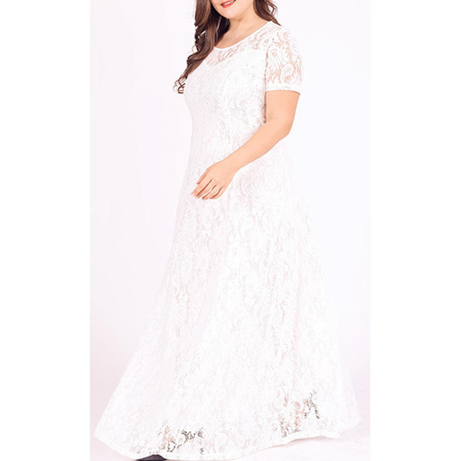Women Plus Flower Lace Floor Length Dress