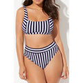 Women Elegant Striped Pattern Two Piece Halter Neck Breathable Swimwear Set