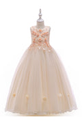 Kids Girls Sleeveless Round Neck Long Pleated Dress