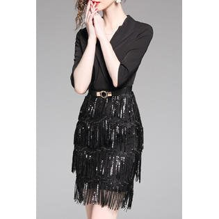 Tom Carry Women Tassel Decoration V-Neck Mini Dress