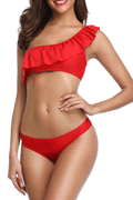 Women Ruffled One Shoulder Bra Swimwear Set