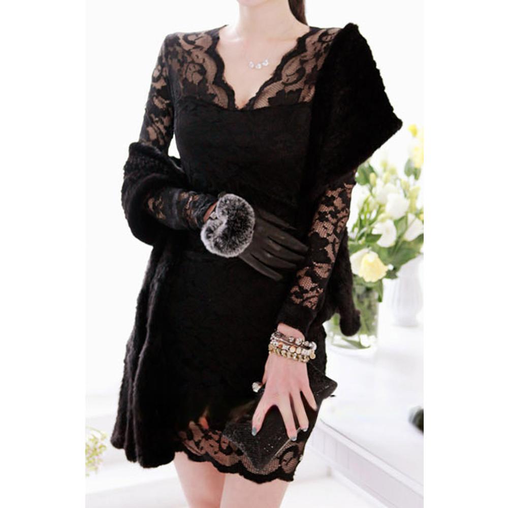 Elegant Lace Long Sleeve Fitted Base Dress