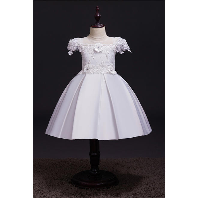 Kids Girls Flower Lace Bow Back Cute Dress