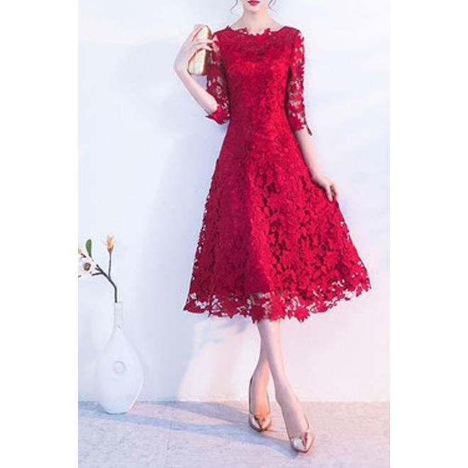 Women Fashion Floral Lace Hosting Party Dress