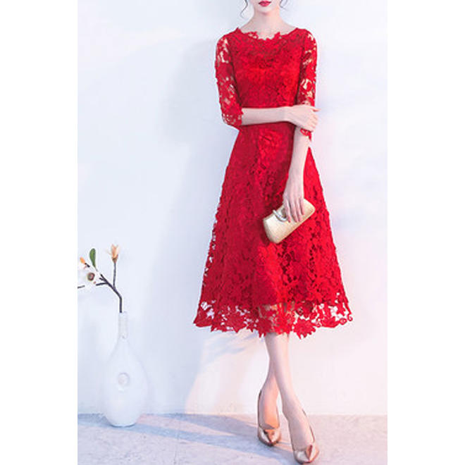 Women Fashion Floral Lace Hosting Party Dress