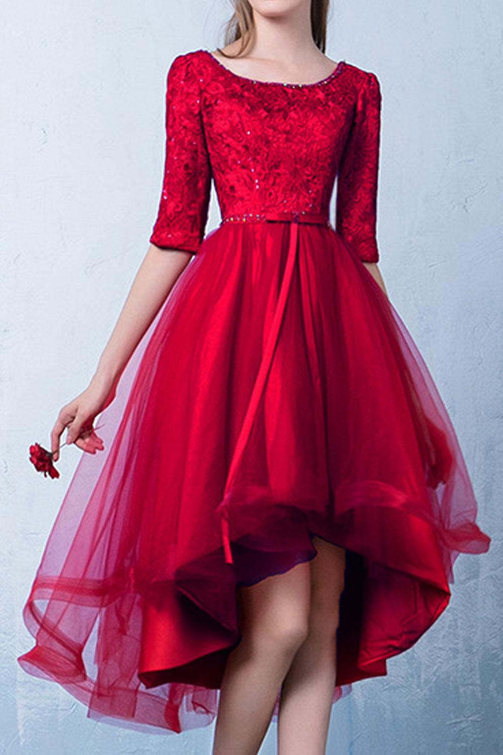 Women Irregular Thin Mesh Skirt Solid Colored Embroidery Style Half Sleeve Dress