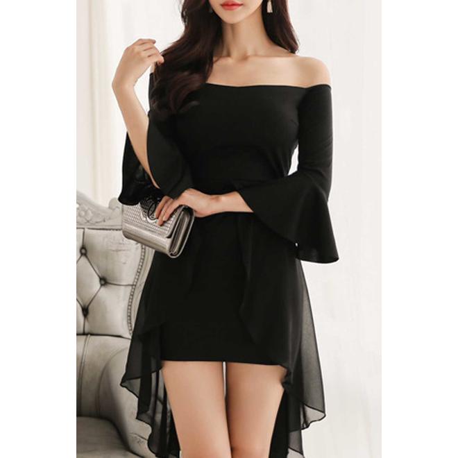 Women Trumpet Sleeve Irregular Skirt Chiffon Dress