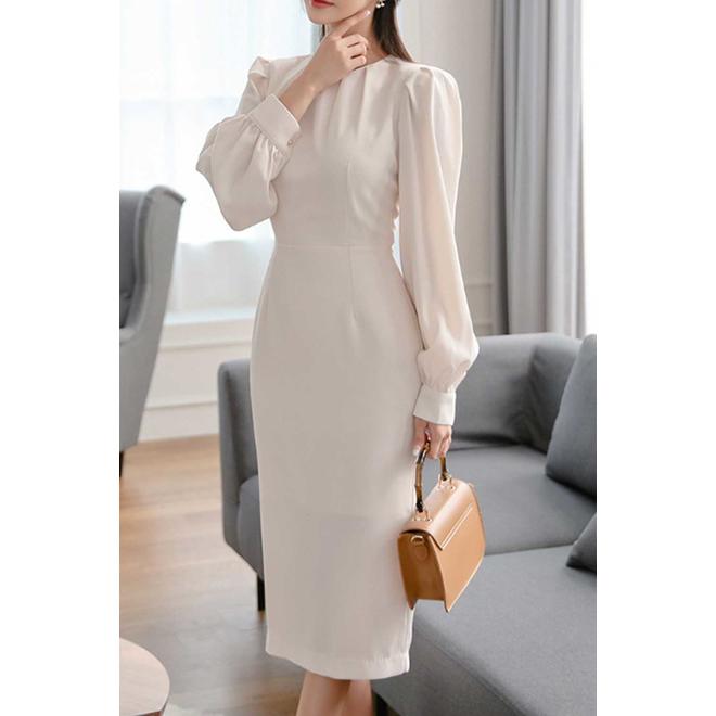 Women Mid Length Modern Long Sleeve Elegant Outing Solid Pattern Amazing Dress