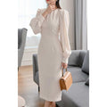 Women Mid Length Modern Long Sleeve Elegant Outing Solid Pattern Amazing Dress