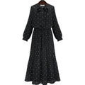 Women Tie Bow Dot Printed Long Sleeve Chiffon Dress