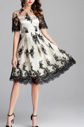 Women Beautiful Lace Flower Short Sleeve Summer Party Dress