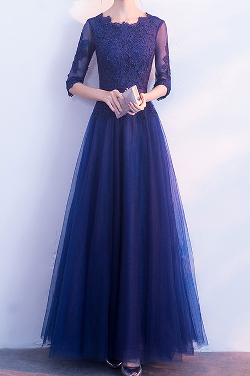 Women Lace Buts Short Sleeve Evening Party Dress