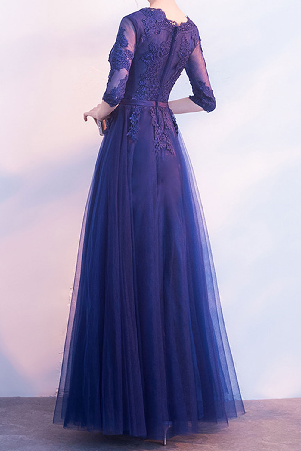 Women Lace Buts Short Sleeve Evening Party Dress