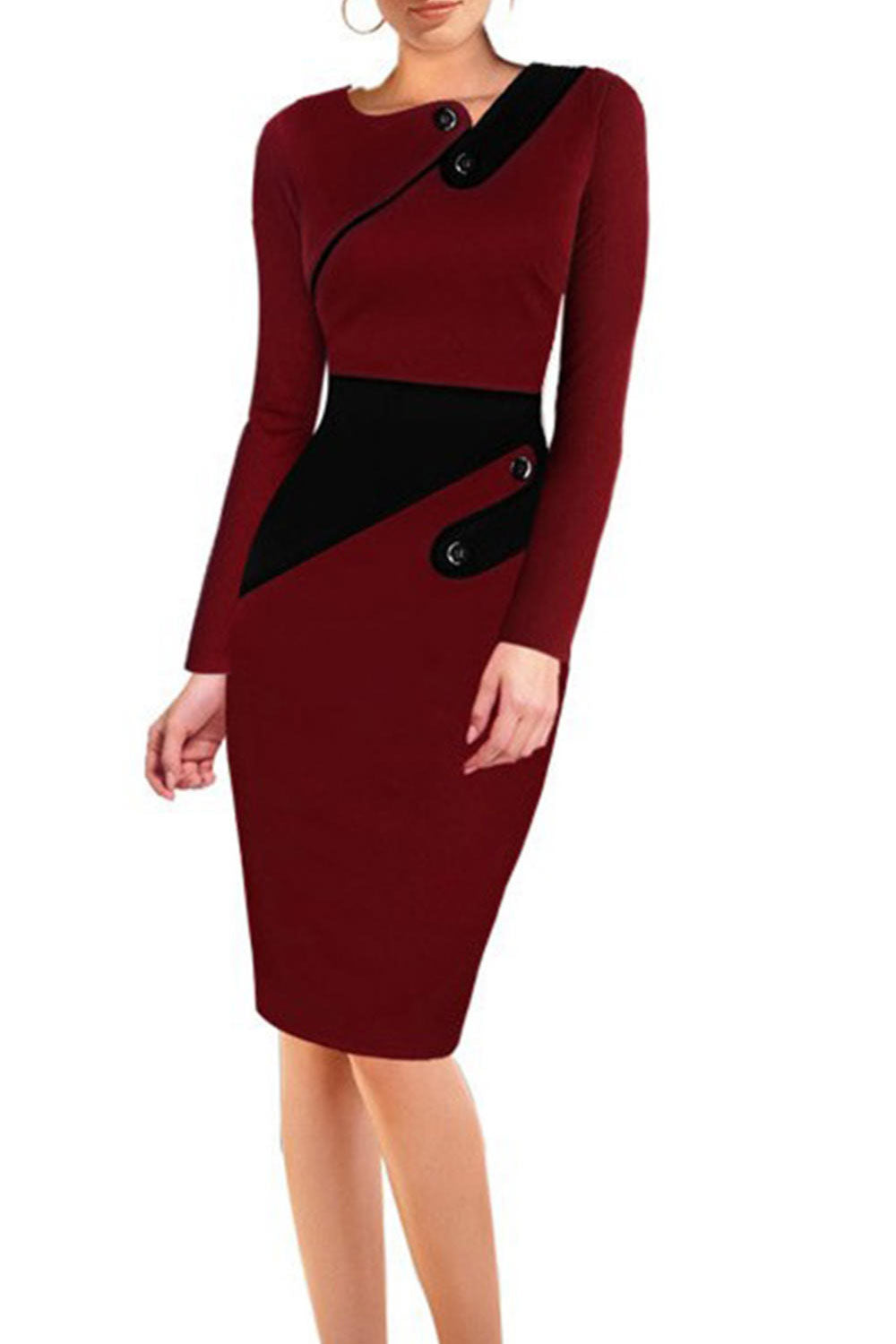 Women Bodycon Long Sleevess Slim Evening Formal Dress Red