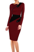 Women Bodycon Long Sleevess Slim Evening Formal Dress Red