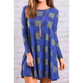 Women Slim Long Sleeve Round Neck Plaid Dress