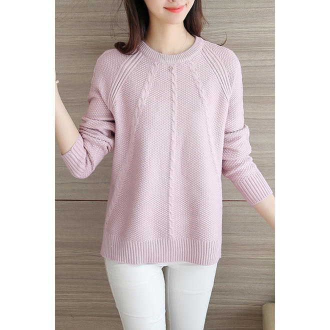 Women Round Neck Pullover Split Hem Sweater