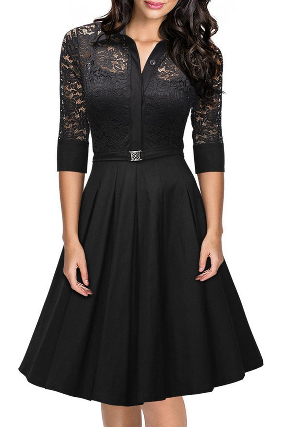 Women Collar Halter Skirt Style Slim Waist Lace Dress