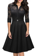 Women Collar Halter Skirt Style Slim Waist Lace Dress