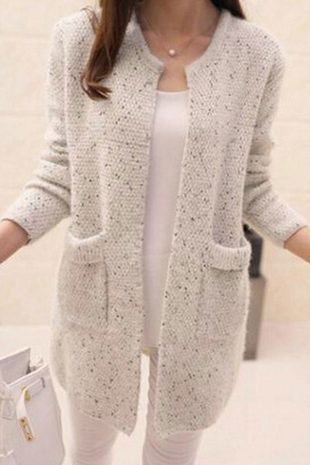 Women Winter Fashionable Front Open Style Round Neck Simple pockets Warm & Thick Cardigan