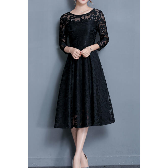 Women Round Neck Lace Halter Skirt Dress