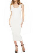 Women Sleeveless Slim Fit Mid Length Solid Pattern Elegant Round Neck Flexible Dress
