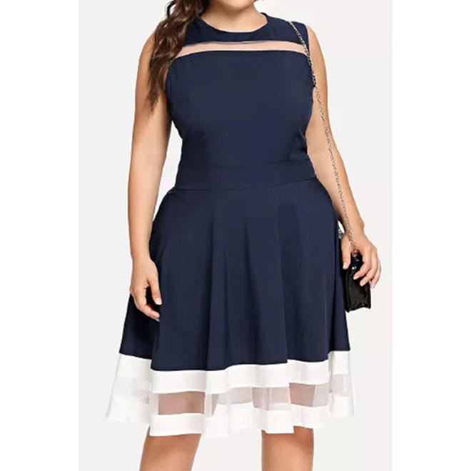 Women halter Fashionable Solid Colored Knee Length Sleeveless Styled Round Neck Party Dress