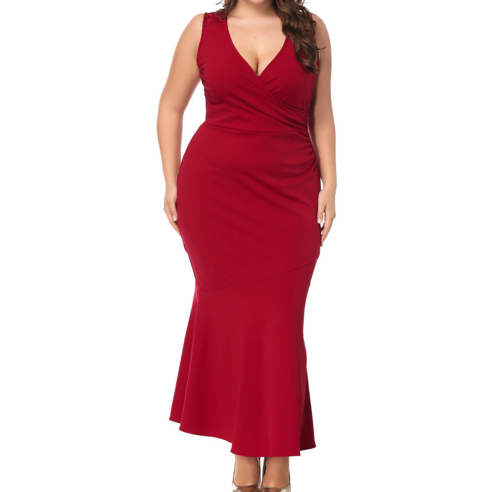 Women Tremendous V-Neck Sleeveless Stretchable Solid Colored Bodycon Party Evening Dress