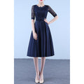 Women Round Neck Silk Bow Evening Dress