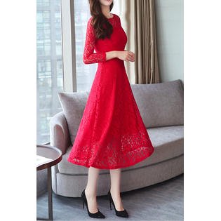 Women Lace Round Neck A-Line Dress