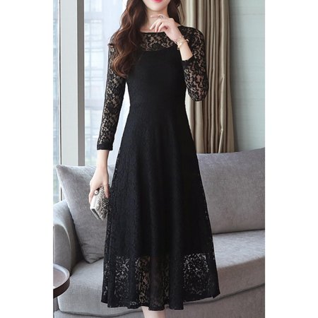 Women Lace Round Neck A-Line Dress